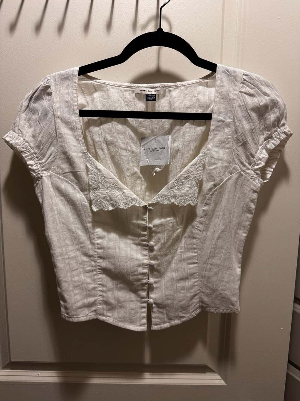 American Eagle Cap-Sleeve Button-Up Top Size XS White